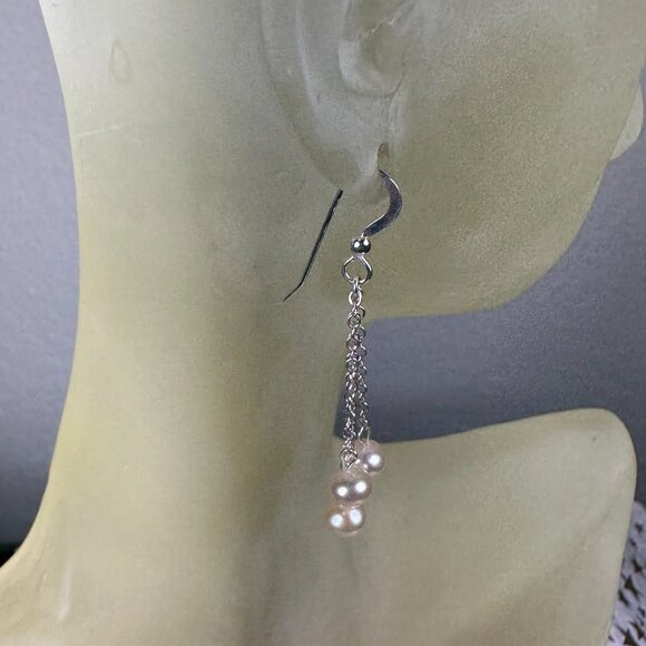 NEW Sterling Silver and Genuine Pearl Dangling Earrings - Picture 2 of 6
